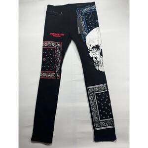 NWT Rockstar Original Men's Billie Printed Ultra Slim Black Jeans - Size 32x33